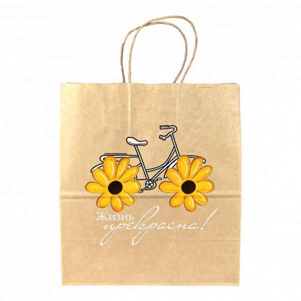 Пакет бумажный "Жизнь прекрасна" 250х220х120 крученые ручки 80г/м2