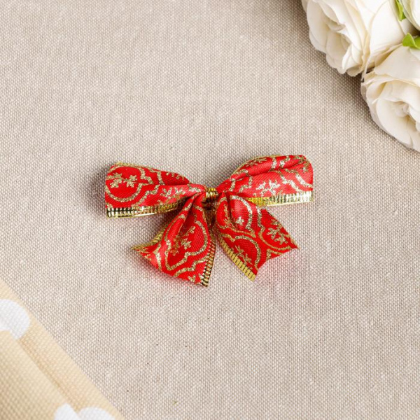 Бант праздничный на елку "Фантазия", красный, 8 х 7 см