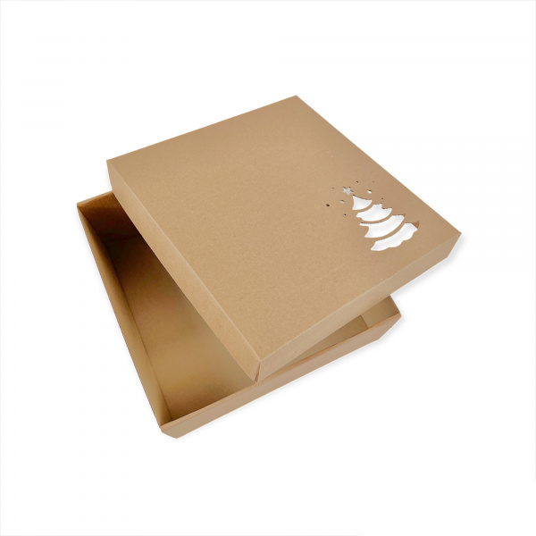 Коробка 250 х 250 х 100 мм K8.3.1  вырубка "Елка" крафт