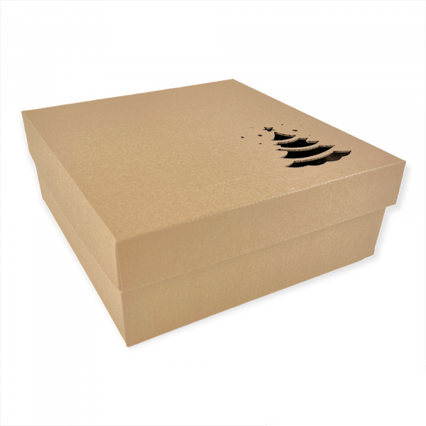 Коробка 250 х 250 х 100 мм K8.3.1  вырубка "Елка" крафт