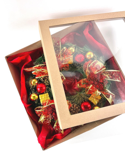 Коробка с окном 480 х 480 х 120 мм H480.1 крафт, по 5 шт