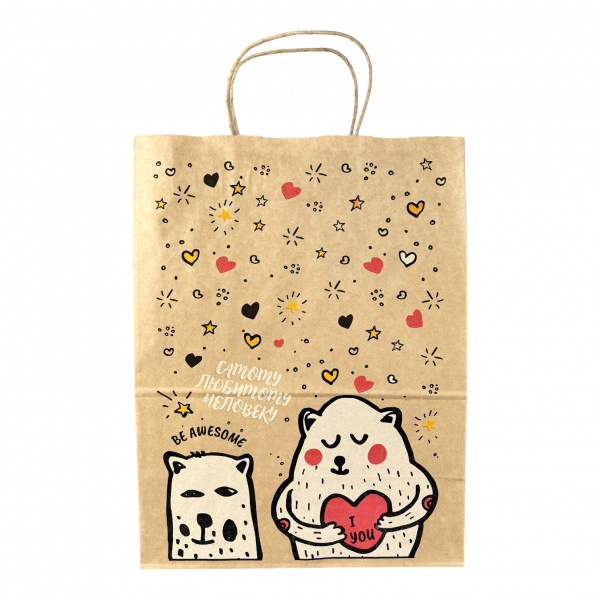 Пакет бумажный "Друзья" 350х260х150 крученые ручки 80г/м2