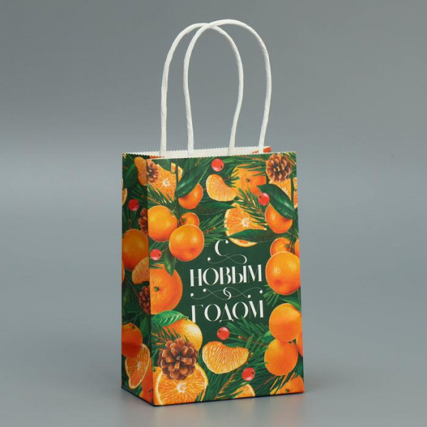 Пакет крафтовый мини «Мандариновое настроение», 150 х 100 х 60 мм