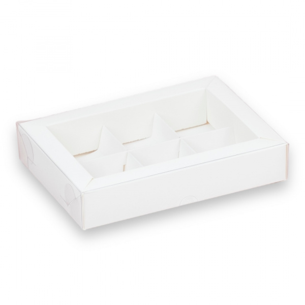Коробка для 6 конфет 130 х 85 х 30 белая с прозрачной крышкой