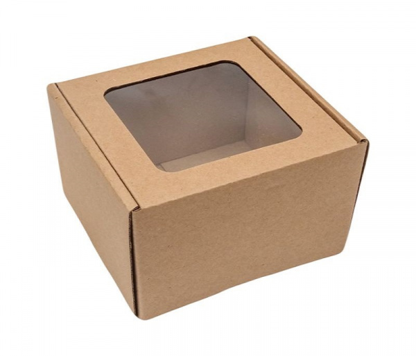 Коробка с окном 140 х 140 х 85 мм F140.1 крафт