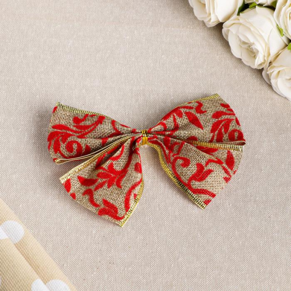 Бант праздничный "Изящный", бежево-красный, 14 х 10 см