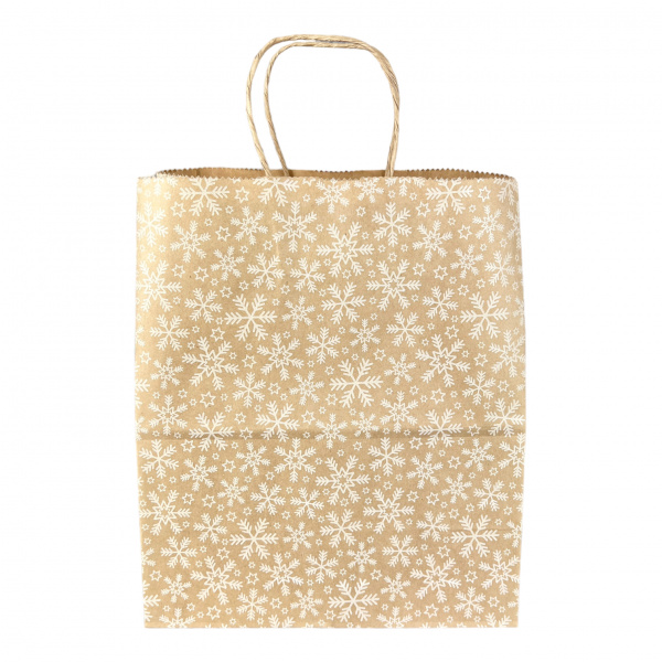Пакет крафт "Снежинка" 250х220х120 крученые ручки 80г/м2