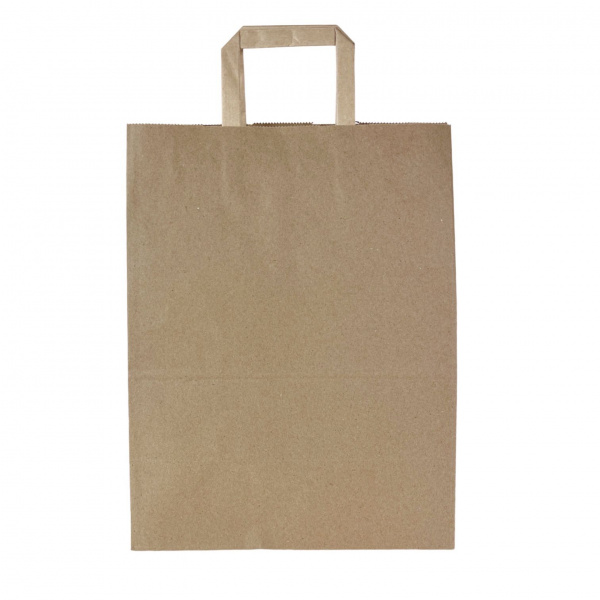 Пакет 350 x 260 x 150 крафт плоские ручки М 90г/м2