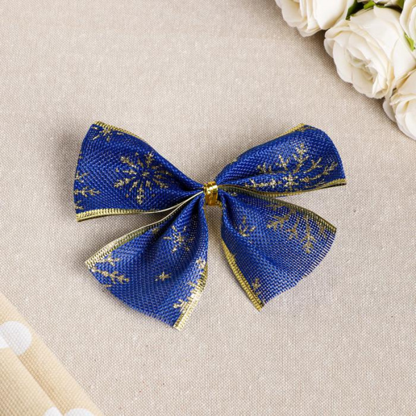 Бант праздничный "Снегопад", сине-золотой, 14 х 10 см