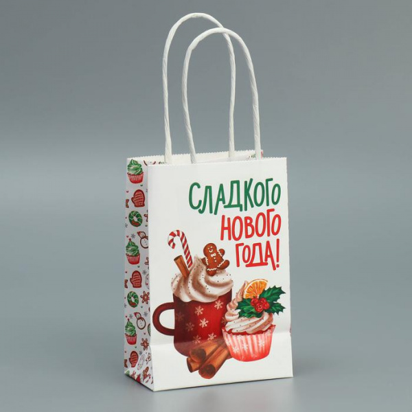 Пакет крафтовый мини «Сладкого Нового года», 150 х 100 х 60 мм