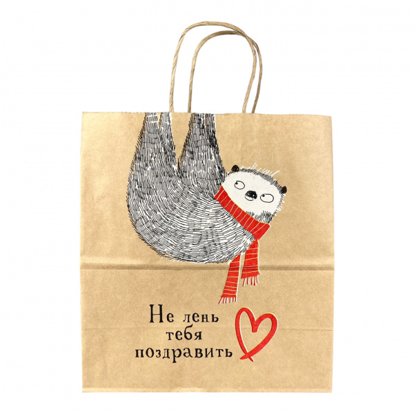 Пакет бумажный "Не лень тебя поздравить" 250х220х120 крученые ручки 80г/м2