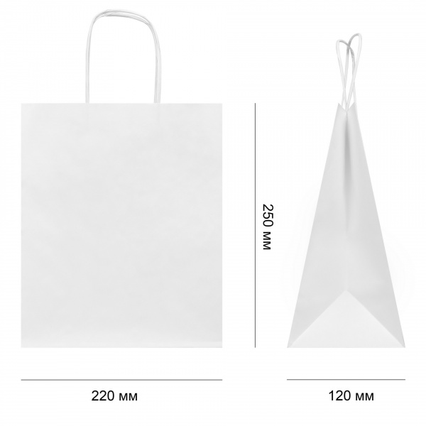Пакет крафт 250 x 220 x 120  крученые ручки белый 80г/м2