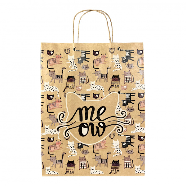 Пакет бумажный "Мяу" 350х260х150 крученые ручки 80г/м2